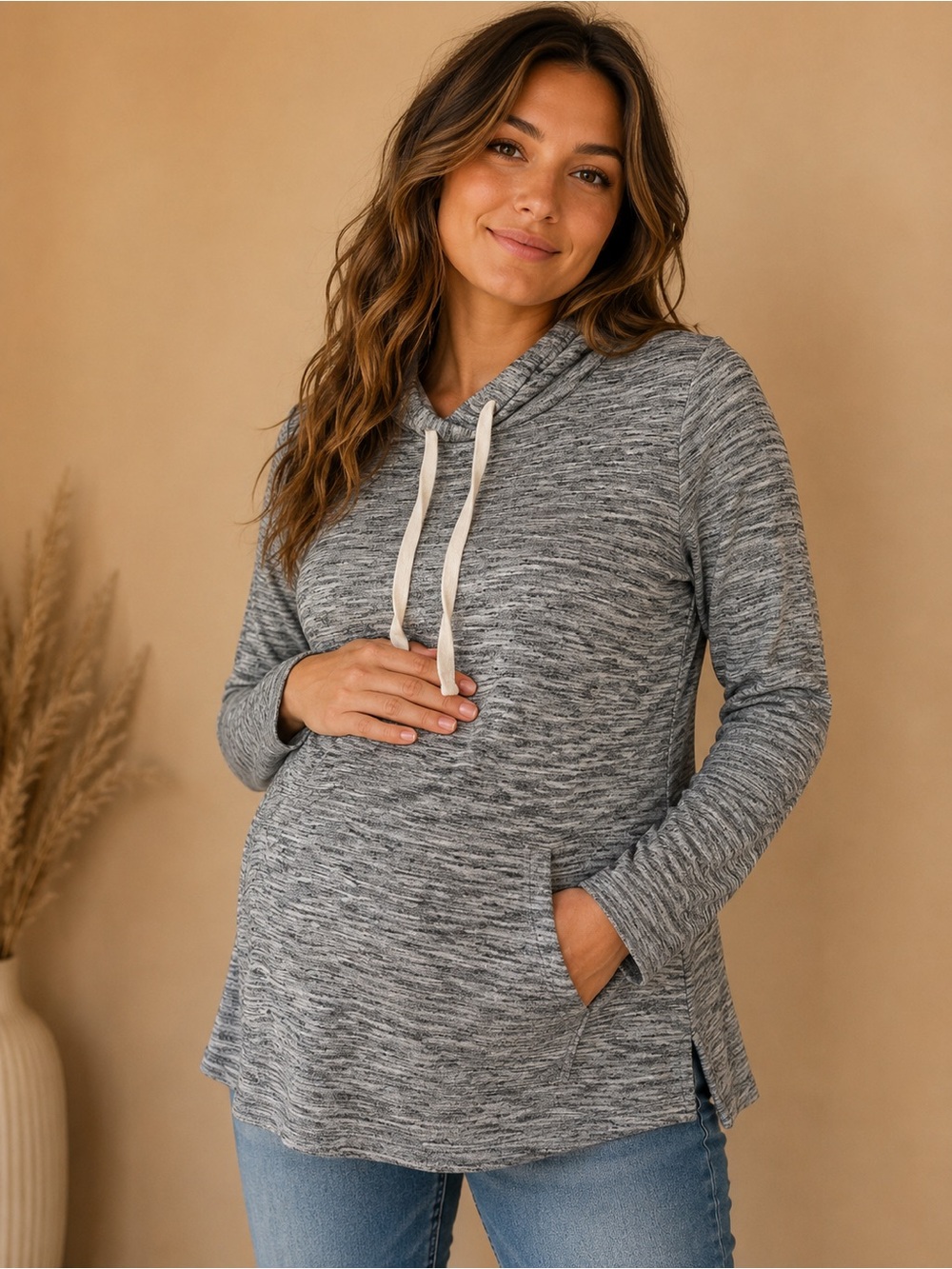 Motherhood Gray Marled Maternity Hoodie with Drawstrings